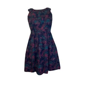 Red Camel 100% Cotton Women's Floral Fit and Flare Dark Blue Dress Pockets